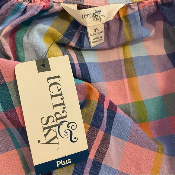 Terra and Skye Blue and Pink pastel plaid Size  3x top with ruffled slee… - Picture 4 of 8